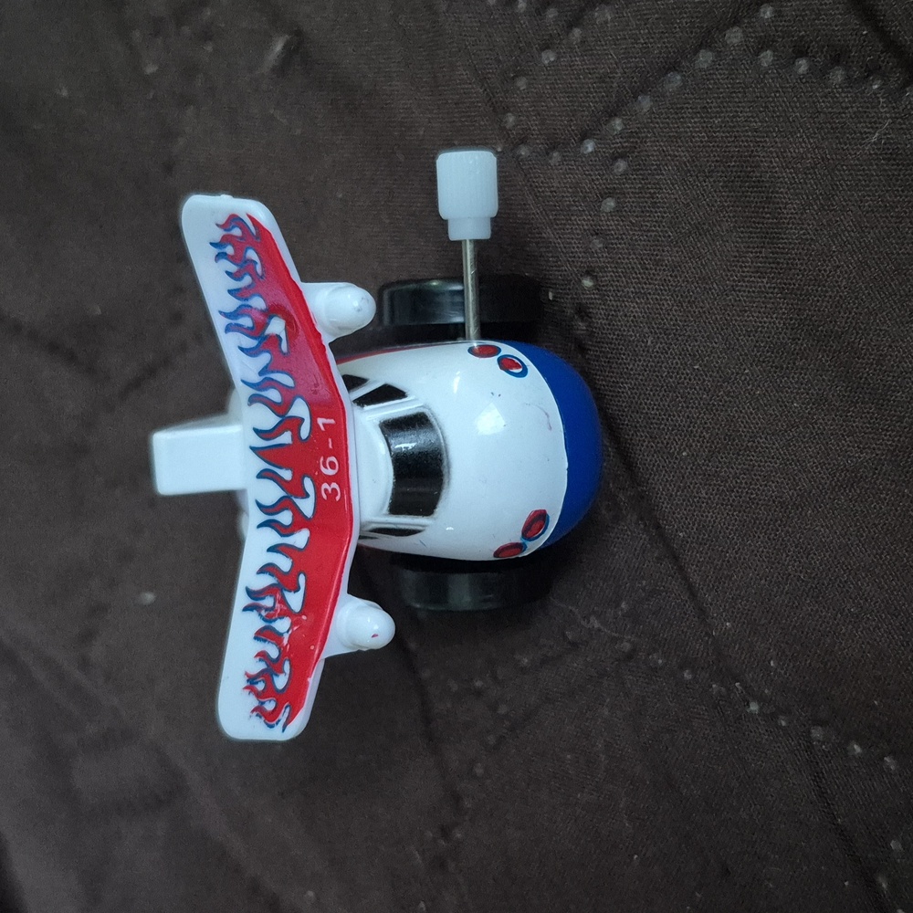 Wind-Up Airplane Back Flipping 2" Toy WORKS Red & Blue  Flames 36-1